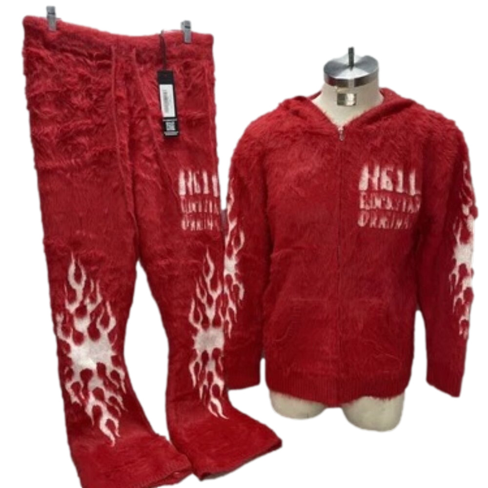 NEW ROCKSTAR Original Track Suit Stacked Knitted Mohair Size L Red